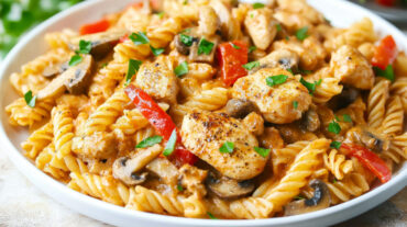 An image showing Cajun chicken pasta recipe just dished up on a plate