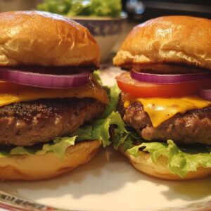 Juicy homemade classic cheeseburger with melty cheddar and fresh toppings.