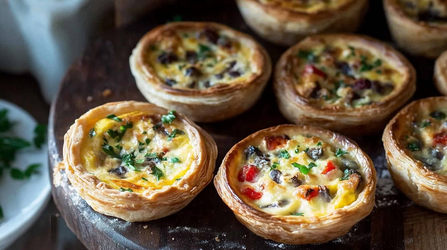 Flaky little mini quiche bites filled with cheese and various mix‑ins